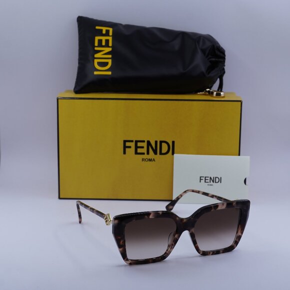 Fendi FE40161F 55F Square Sunglasses - Havana/Brown Gradient - Picture 1 of 9